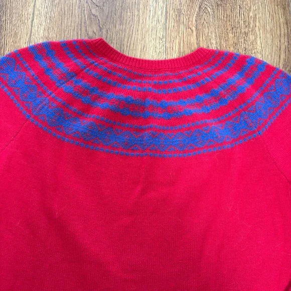 Talbots Lambswool Fair Isle Knit Sweater Womens L Red Blue Crew Neck Buttons - Picture 9 of 11